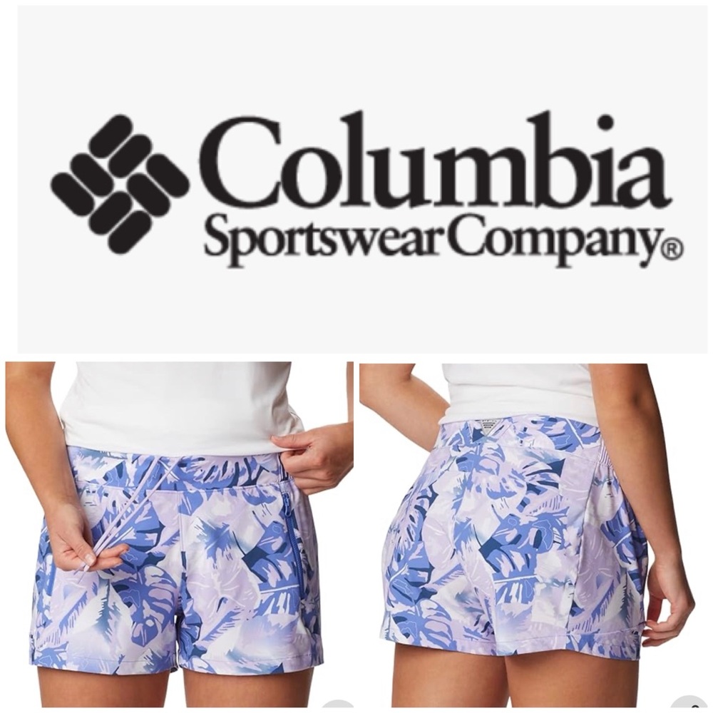 NWT $50 Columbia Women Plus XXL Tidel II Purple Print Shorts UPF 50 zip pockets
